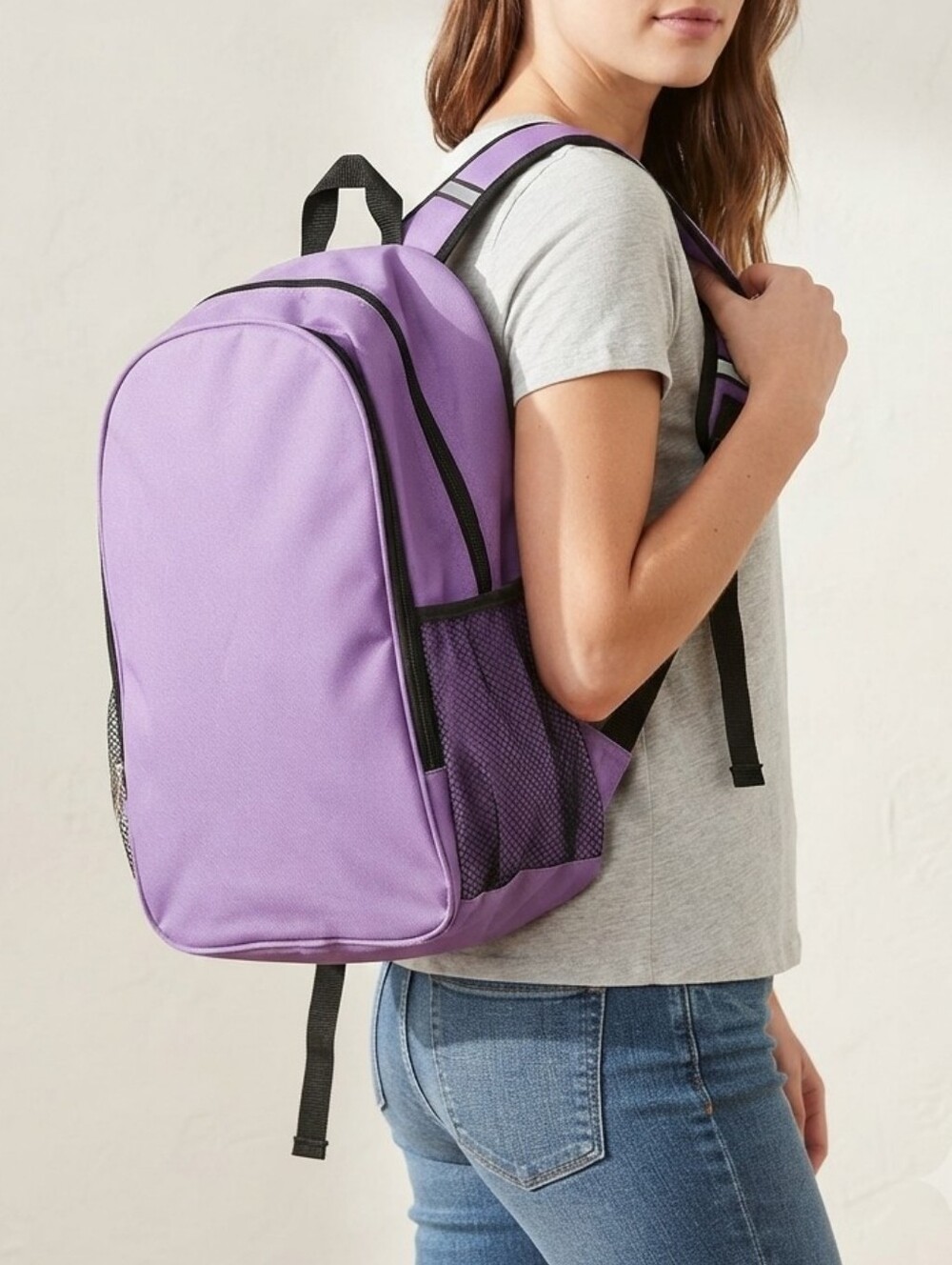 BWAP Purple Classic School Bookbag Travel Backpack Mesh Side Pockets Collegiate